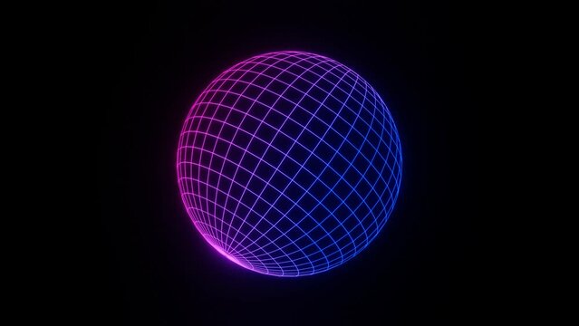 3d render pink and blue wireframe grid sphere glob ball. Retro neon y2k 90s 80s vaprowave retrowave background. Network planet Earth. Animation 30fps 4k loop Music futuristic disco template. 