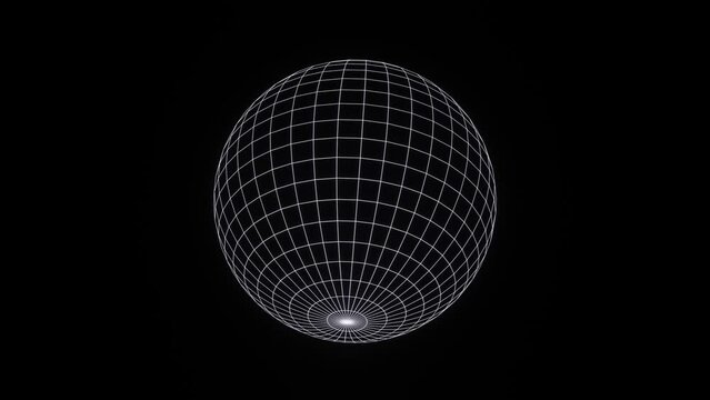 3d render white wireframe grid sphere glob ball. Retro neon y2k 90s 80s vaprowave retrowave background. isolated black Network planet Earth. Animation 30fps 4k loop Music futuristic disco template. 