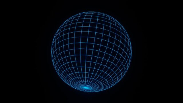 3d render blue wireframe grid sphere glob ball. Retro neon y2k 90s 80s vaprowave retrowave background. Network planet Earth. Animation 30fps 4k loop Music futuristic disco template. 