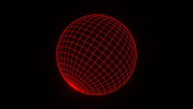 3d render red wireframe grid sphere glob ball. Retro neon y2k 90s 80s vaprowave retrowave background. isolated black Network planet Earth. Animation 30fps 4k loop Music futuristic disco template. 
