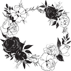 Chic Floral Edge Black Icon Graphics Rose Silhouette Border Iconic Design