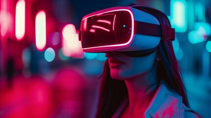 Woman wearing futuristic VR glasses generative ai