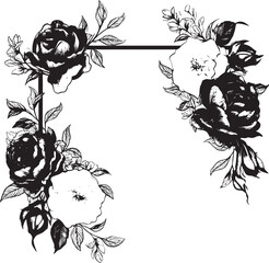 Monochrome Bloom Black Rose Emblem Rosette Radiance Iconic Floral Border