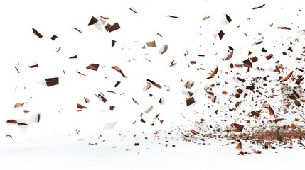 Abstract stone debris falling on white background. AI generated