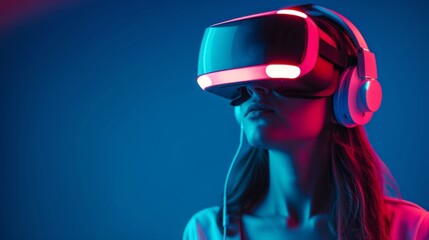 Woman wearing futuristic VR glasses generative ai