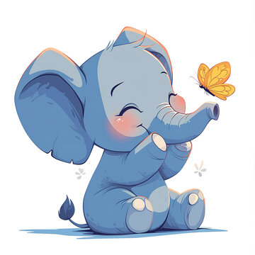 Cute Cartoon Elephants are Playing with Butterflies, for t-shirts, children's books, stickers, posters. Vector Illustration PNG Image
