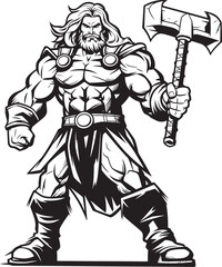 Obraz premium Sentinel Long Haired Logo Icon Axe Avenger Black Heroic Emblem