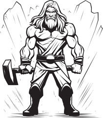 Heroic Fury Iconic Axe Wielding Superhero Dark Guardian Vector Graphics of Axe Hero