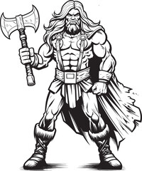 Obraz premium Dark Guardian Vector Graphics of Axe Hero Axe Assassin Long Haired Heroic Emblem