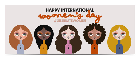 International Women's Day, March 8 banner, cover, poster, greeting card, label, flyer with diversed cartoon-like women silhouettes	