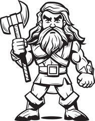 Axe Assassin Long Haired Heroic Emblem Battle Cry Icon of Hero with Axe