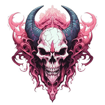 Skull Using Horn for T-Shirt Design, Poster, Sticker. with PNG Image Vector Illustrations