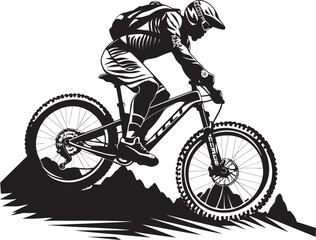 Naklejka premium Peak Plunge Vector Downhill Icon Gravity Glide Black Biker Emblem