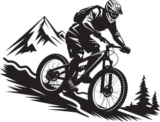 Naklejka premium Brave Descent Vector Mountain Biker Graphics Speed Demon Black Bike Design