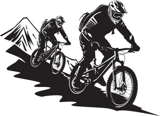 Obraz na płótnie Canvas Brave Descent Black Mountain Biker Graphics Speed Demon Iconic Downhill Icon