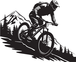 Naklejka premium Peak Plunge Iconic Downhill Logo Gravity Glide Vector Bike Emblem