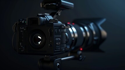 4k renders of a Professional video camera on dark black background - obrazy, fototapety, plakaty