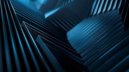 Modern black blue abstract background. Minimal. Color gradient. Dark. Web banner. Geometric shape. 3d effect. Lines stripes triangles. Design. Futuristic. Cut paper or metal effect - generative ai