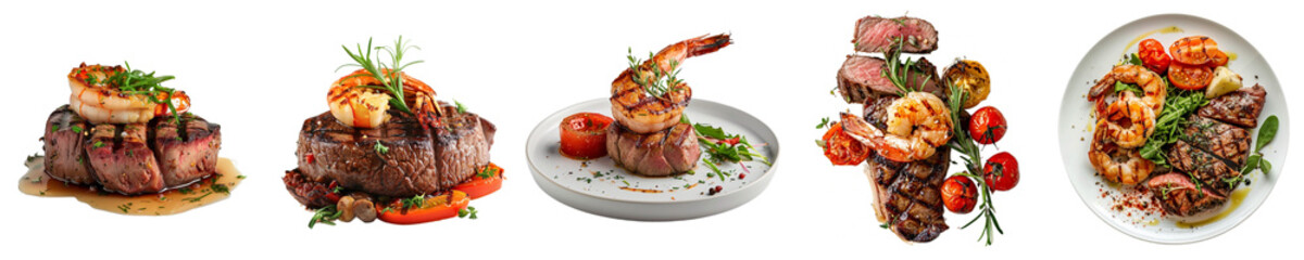 Surf and Turf set collection in 3d png transparent using for presentation.