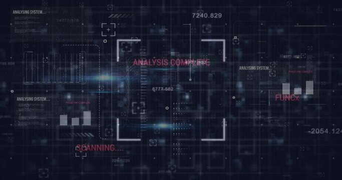 Animation of data processing over dark background
