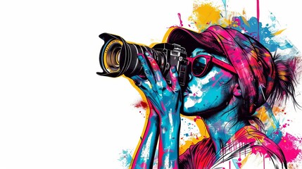 t-shirt design, white background, vibrant colors, colorful and edgy, DSLR camera