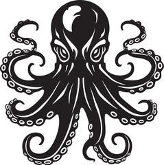 Ocean Odyssey Black Logo Graphics Deep Sea Sentinel Octopus Icon Emblem
