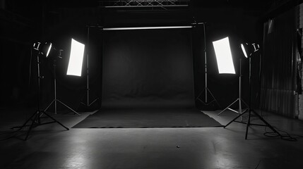 DSLR camera on the studio floor black background