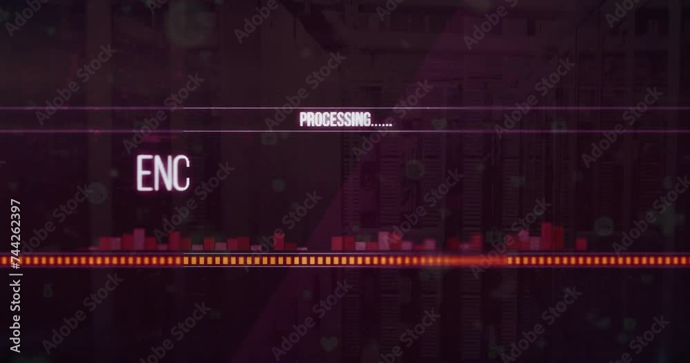 Poster animation of text and data processing over computer screens