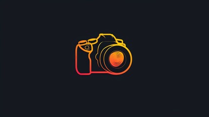 logo design for a photo camera side view. simple, vector-style, gaming logo. black background