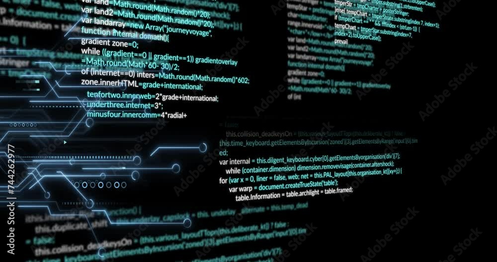 Wall mural animation of data processing over circuit board on black background