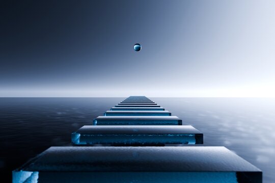 3d Render, Scifi Landscape Futuristic post apocalyptic scenario with abstract alien landscape. Glass object.