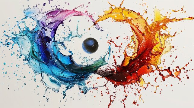 Colorful splashes formed the Yin and Yang.