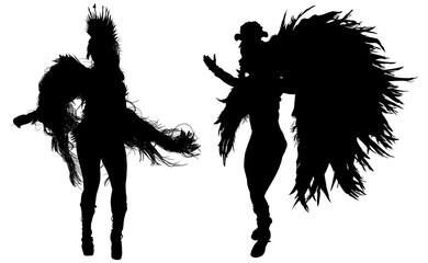 samba, baile, brasil, danza, carnaval, silueta, color, vector, pegatina, plumas, traje,  ilustracion, angel, diablo, pareja - obrazy, fototapety, plakaty