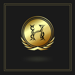 Obraz premium Letter H, luxury, golden frame and golden color