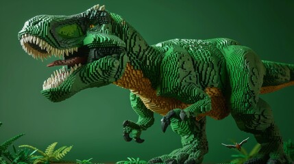 Naklejka na ściany i meble tyrannosaurus rex made of legos generative ai