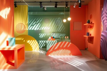 Minimalist product display with geometric shapes and vibrant colors Casting playful shadows for a modern and artistic presentation