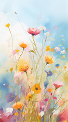 Abstract Impressionist Style Digital Painting of a Colorful Wildflower Meadow