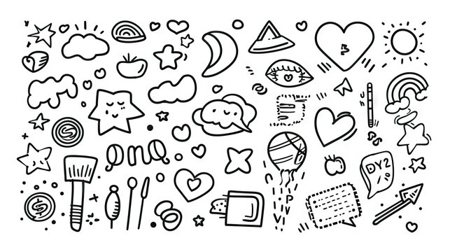 Set of Cute Pen Line Doodle Elements Vector - Collection of Hand-Drawn Illustrations - Cute Pen Line Doodles Charming Vector Graphics