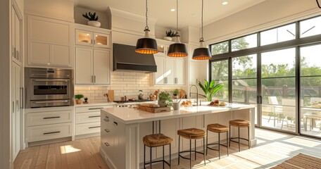 Fototapeta premium A Contemporary Kitchen with Abundant Natural Light and a Streamlined Aesthetic