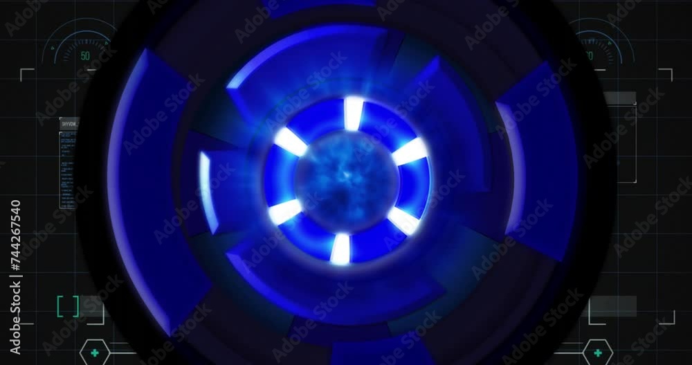 Poster animation of data processing over scope scanning on black background