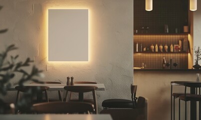 Blank menu board on table in coffee shop cafe. Blurred background