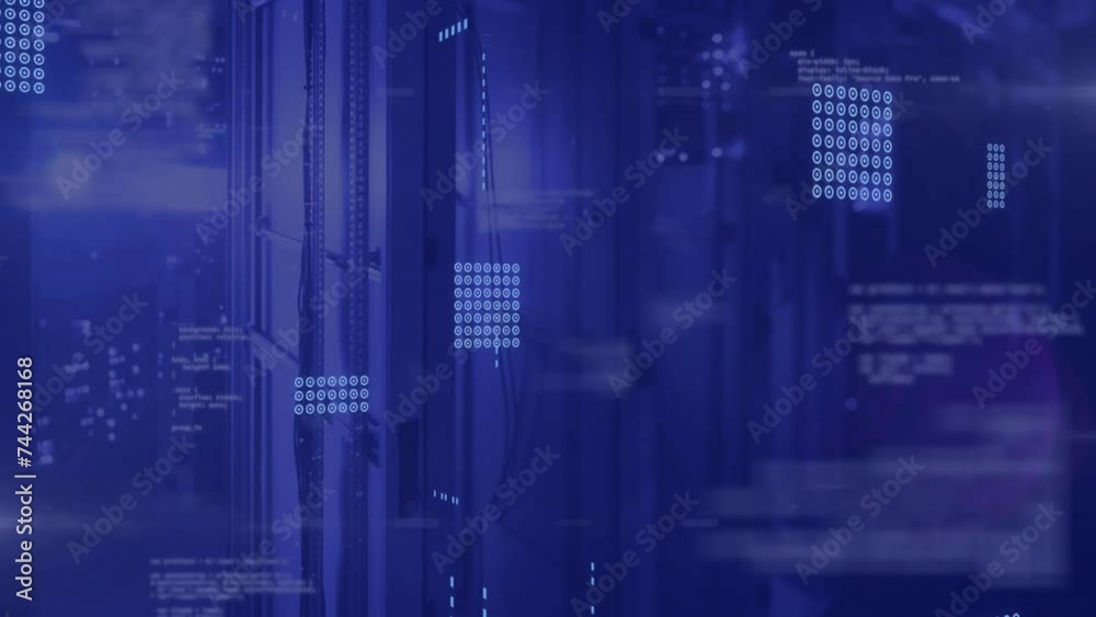 Poster animation of circuit board and data processing over computer servers