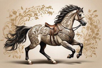 Majestic Horse in Medieval Engraving Style
