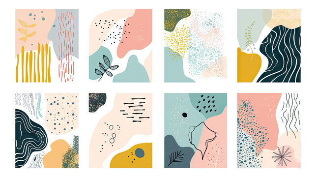 Set of Eight Abstract Backgrounds Hand Drawn Variations - Diverse Collection of Hand Drawn Abstract Backgrounds Eight Unique Designs - Abstract Backgrounds Explore a Versatile Set of Eight Hand Crafte