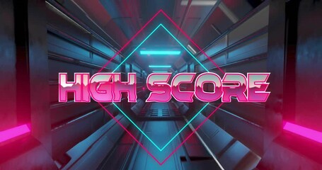 Animation of high score text over digital tunnel - Powered by Adobe