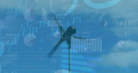 Animation of financial data processing over wind turbine - Powered by Adobe