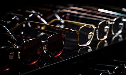 Sunglasses on display at a shop window, shallow depth of field