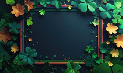 St. Patrick's Day background with clover leaves. Space for text. Card template.