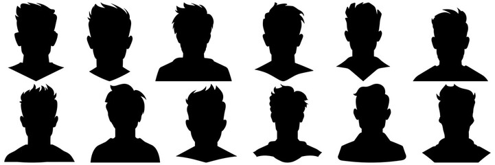  Man avatar silhouettes set, large pack of vector silhouette design, isolated white background
