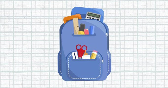 Animation of school bag over white background